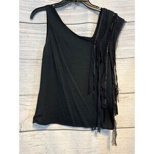 BCBGMAXAZRIA Black Sleeveless Top With Fringe Detail M